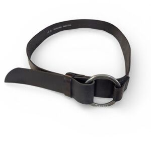 J. Jill dark brown leather statement belt w/brass ring buckle Women’s M/L